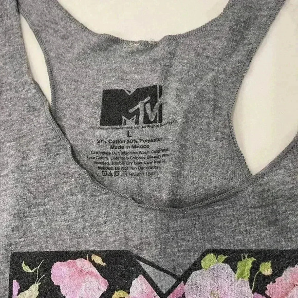 MTV Music Television Flower Logo Gray Racerback Tank Top Women’s Size Large - Picture 3 of 4